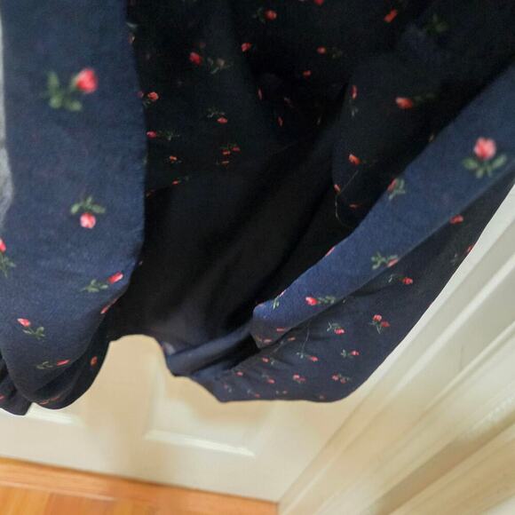 Jessakae Black Blue Floral Midi Dress Women's Small Ruffle Hem Short Sleeve Zip - Picture 5 of 9